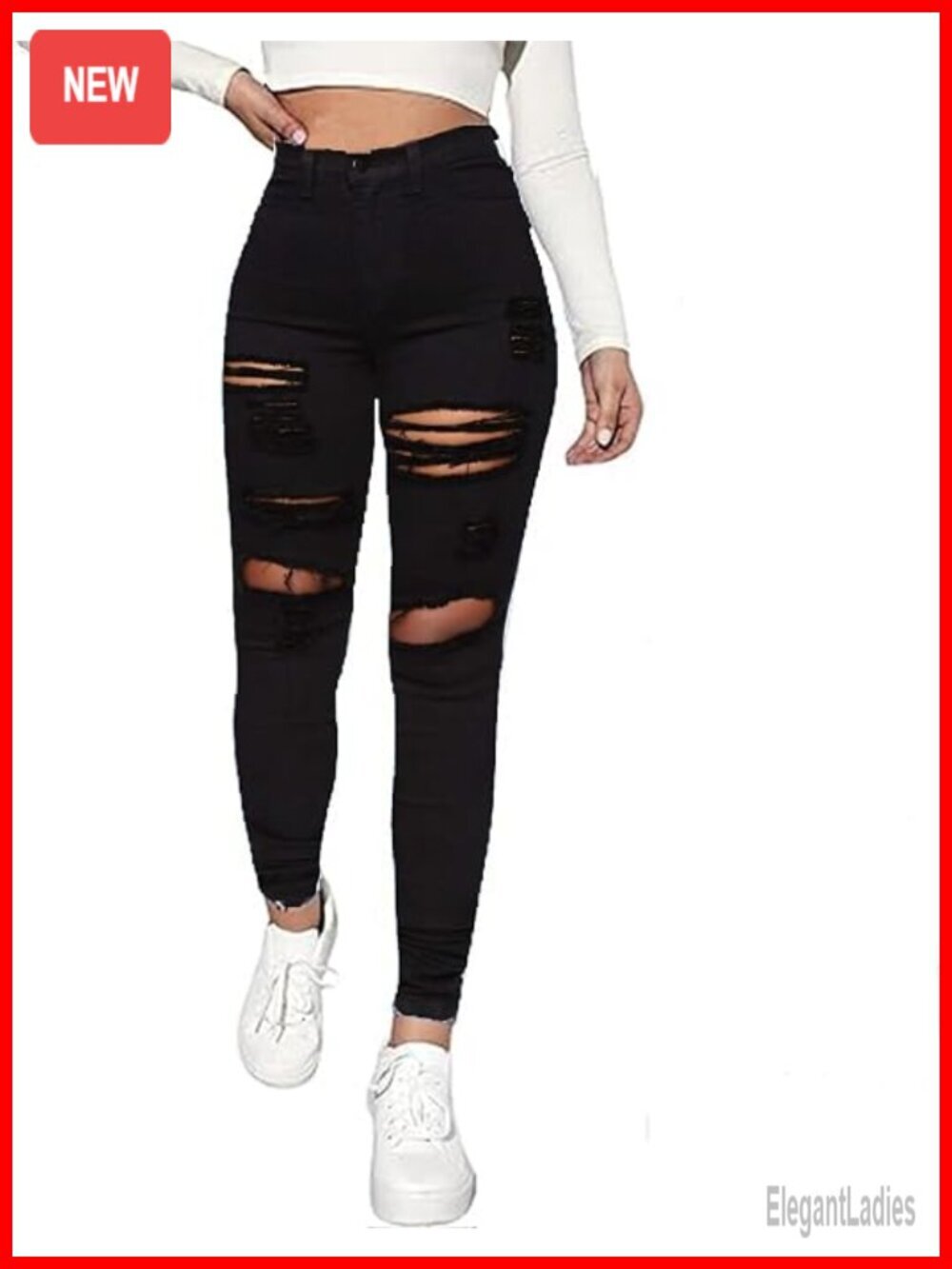 High Waisted Ripped Stretch Butt Lifting Skinny Jeggings for Women